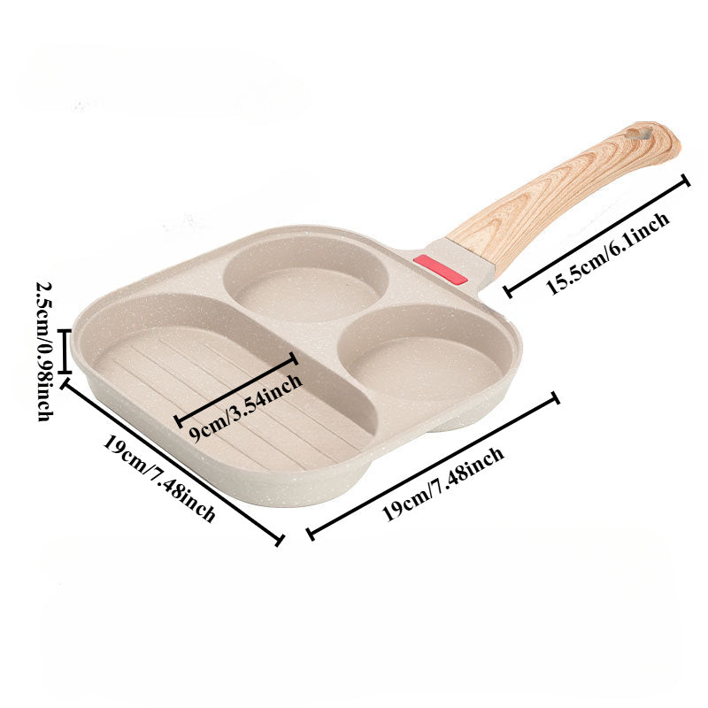 Aluminum Egg Frying Pan with Maifan Stone Coating 3-in-1 Non-Stick Breakfast Cookware