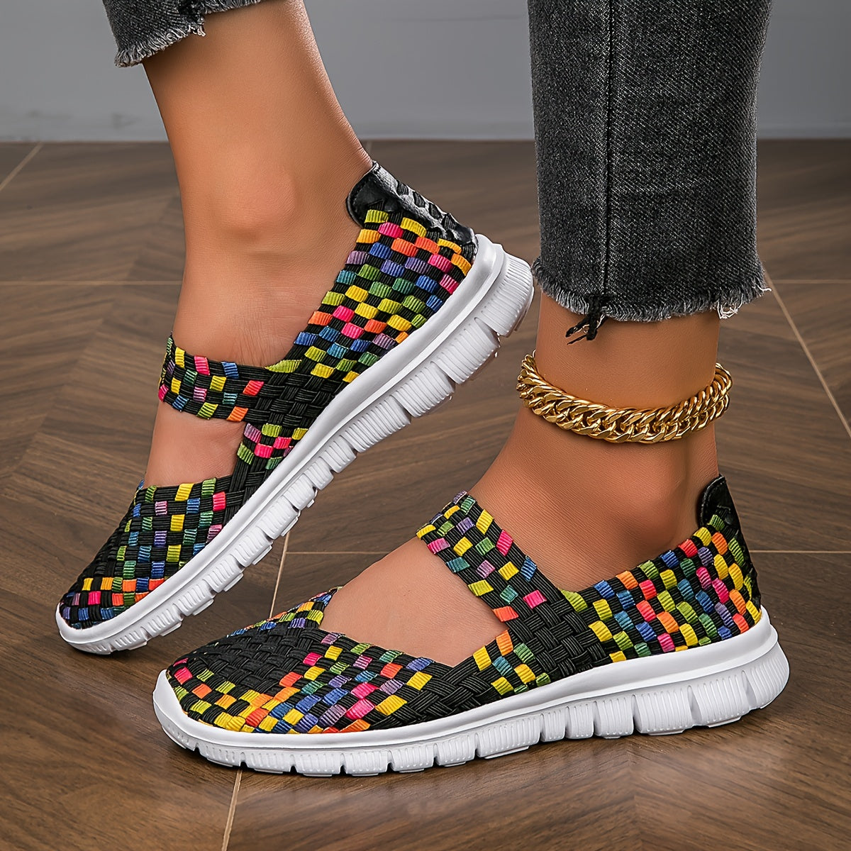 Zapatillas de verano transpirables de tejido para mujer, casuales y sin cordones, rosa multicolor