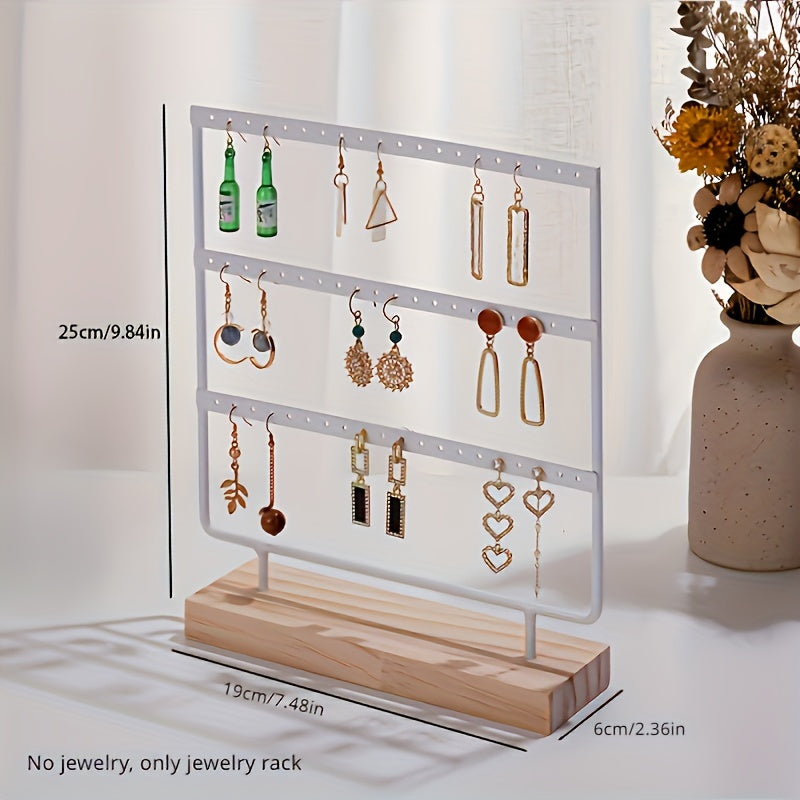 Средний деревянный и железный трехъярусный подставка для серег и украшений