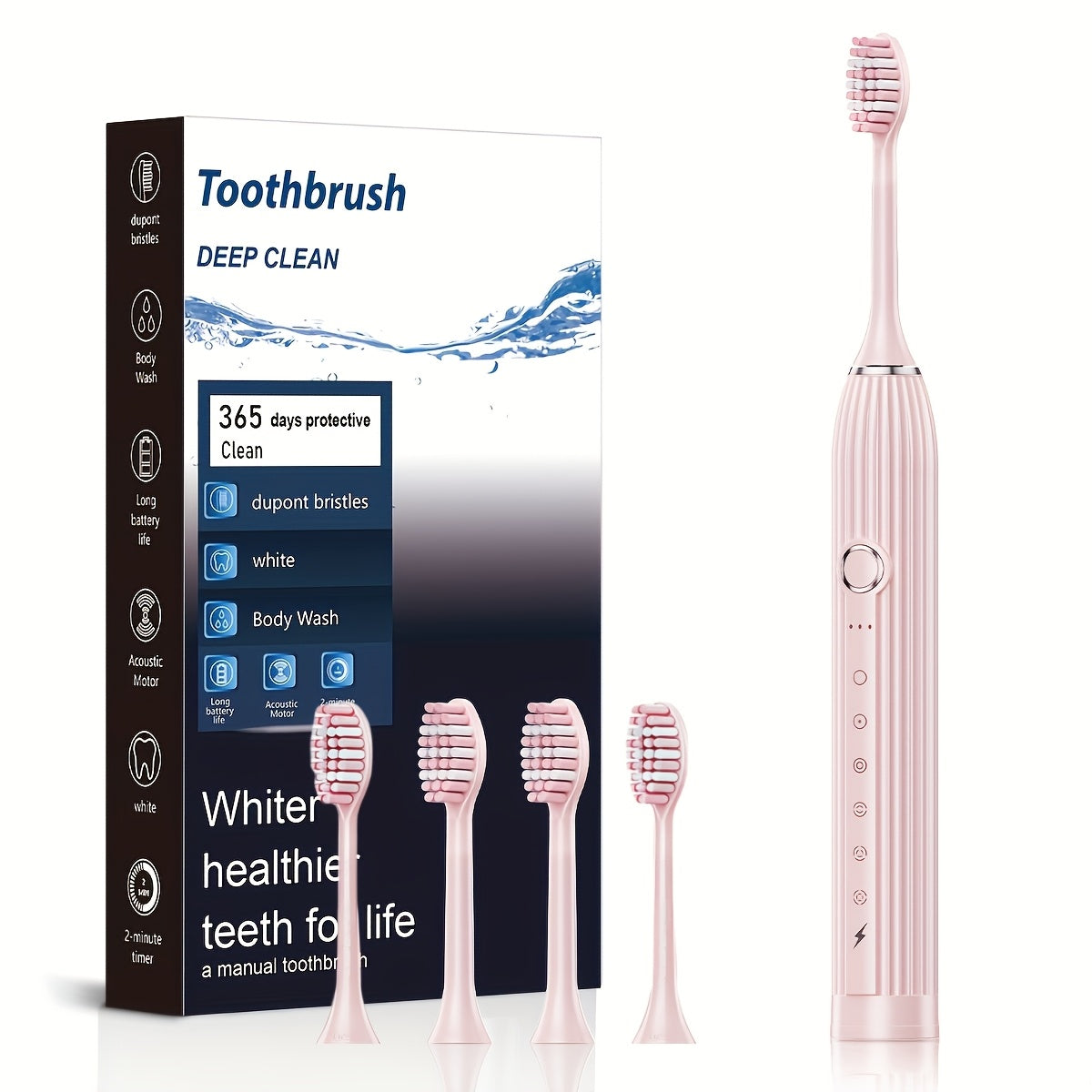 Электрическая ультразвуковая зубная щетка с ультрамягкой щетиной для глубокой очистки с 4 или 8 насадками