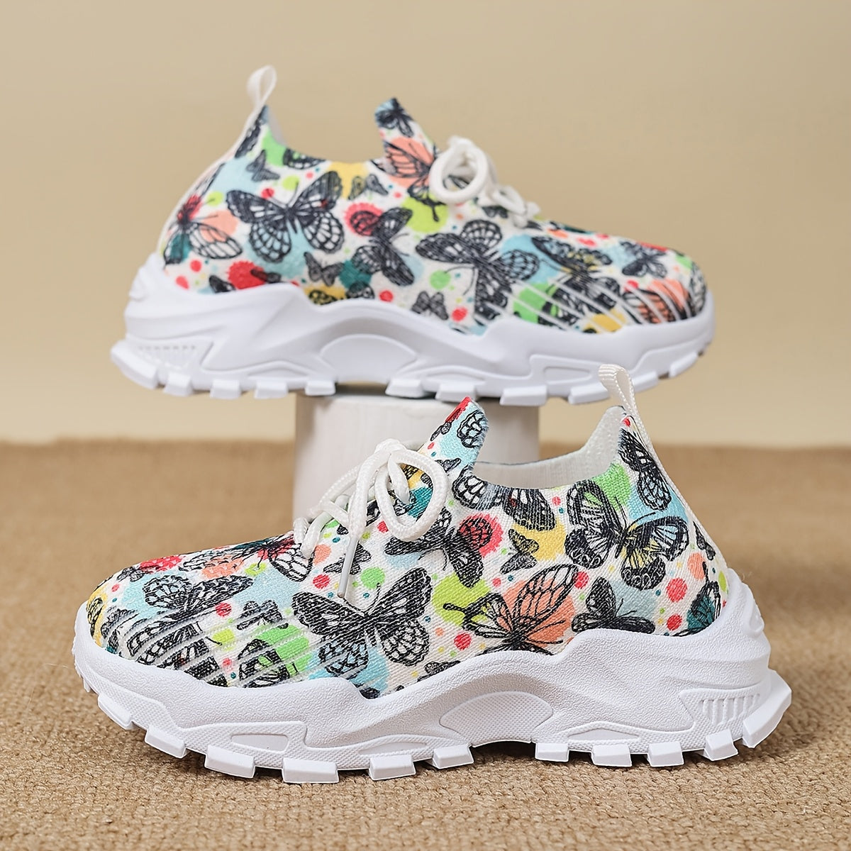 Girls Boys Toddler Butterfly Pattern Casual Sneakers Non-slip Fabric Low Top Running Hiking Outdoor