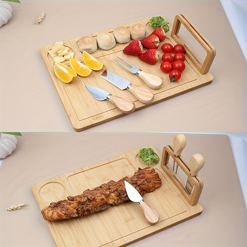 Bamboo Cutting Board and Cheese Cutter Set for Fruits and Dairy Kitchen Accessories