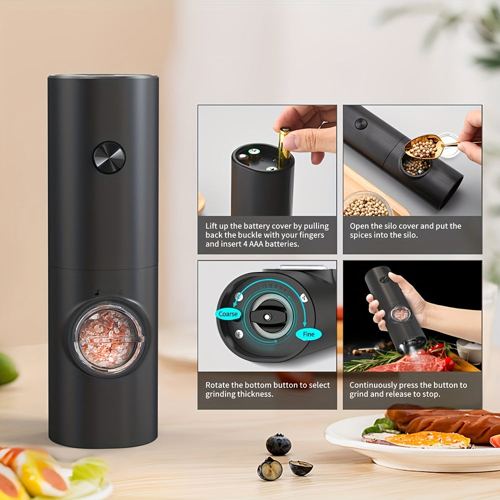 Electric Salt and Pepper Grinders Set with LED Light and Storage Base for One-Handed Operation