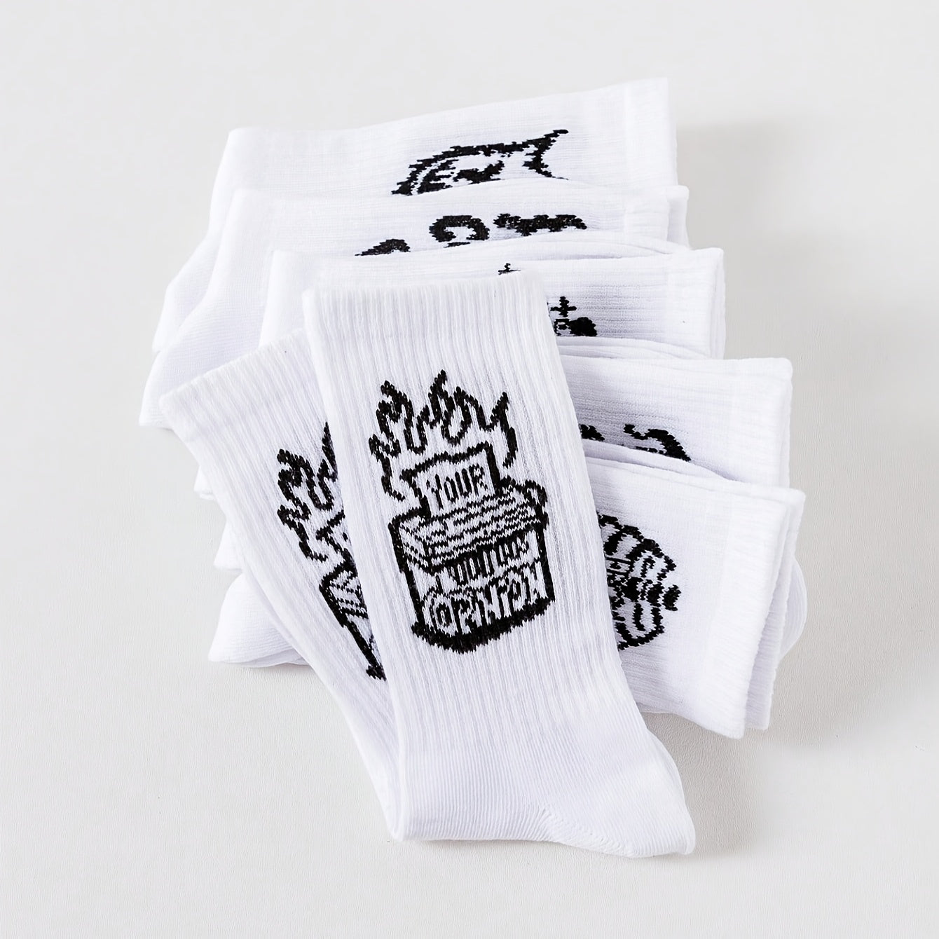 Men's Mid-Calf Socks 6-10 Pairs Black White Graffiti Pattern All Seasons