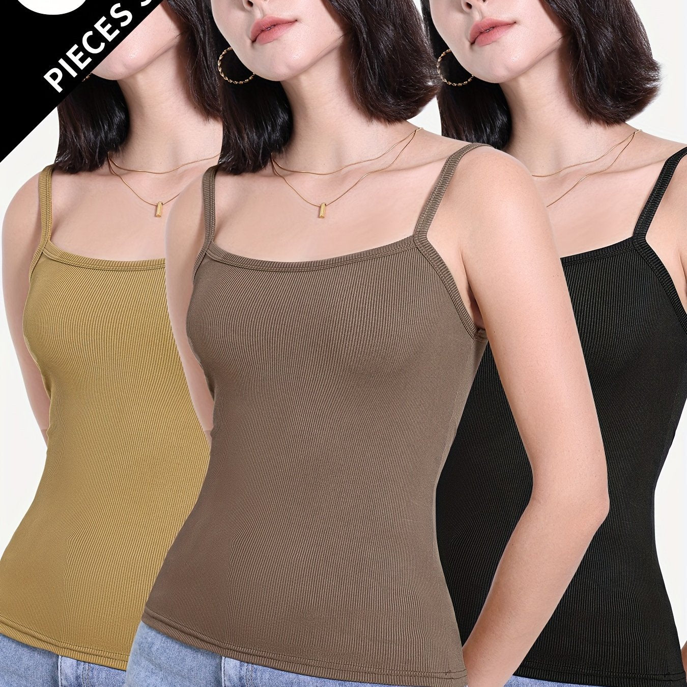 Women’s Backless Bralette Tank Tops Set of 3 for Summer Layering Solid Color High Stretch