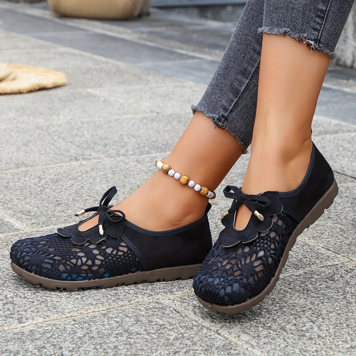 Women's Breathable Mesh Summer Shoes Openwork Slip-On Black Casual Footwear