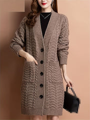 Women's Acrylic V-Neck Knit Cardigan Coat with Pockets Loose Fit Spring Fall