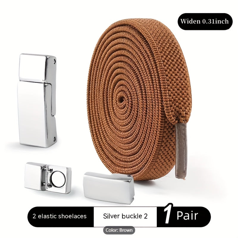 Unisex Elastic No-Tie Shoelaces with Magnetic Buckle Lightweight Polyester