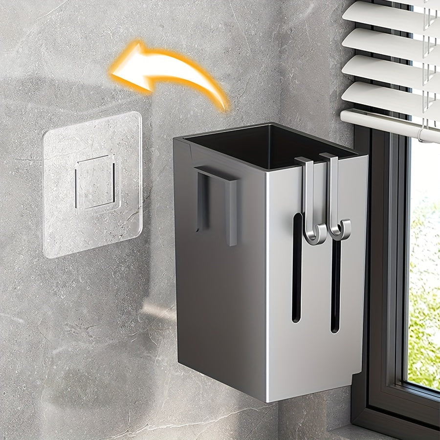 Wall-Mounted Plastic Utensil Holder with Drain Tray for Kitchen Storage