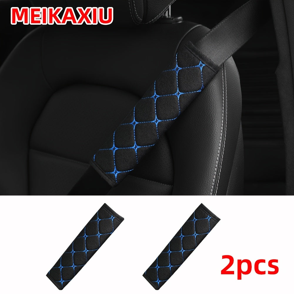 2 Pieces Linen Texture Knit Fabric Shoulder Pads Anti-Slip Comfort Car Belt