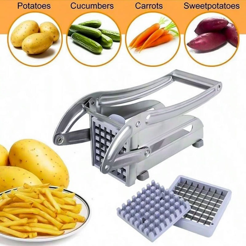 Stainless Steel French Fry Cutter Manual Vegetable and Fruit Dicer with 2 Blades