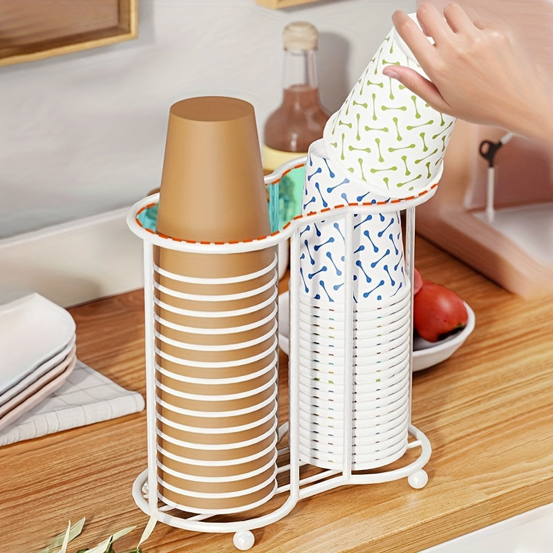Double Tube Disposable Cup Dispenser for Spa Home Office Bar Cafe Sturdy Space-Saving Cup Holder