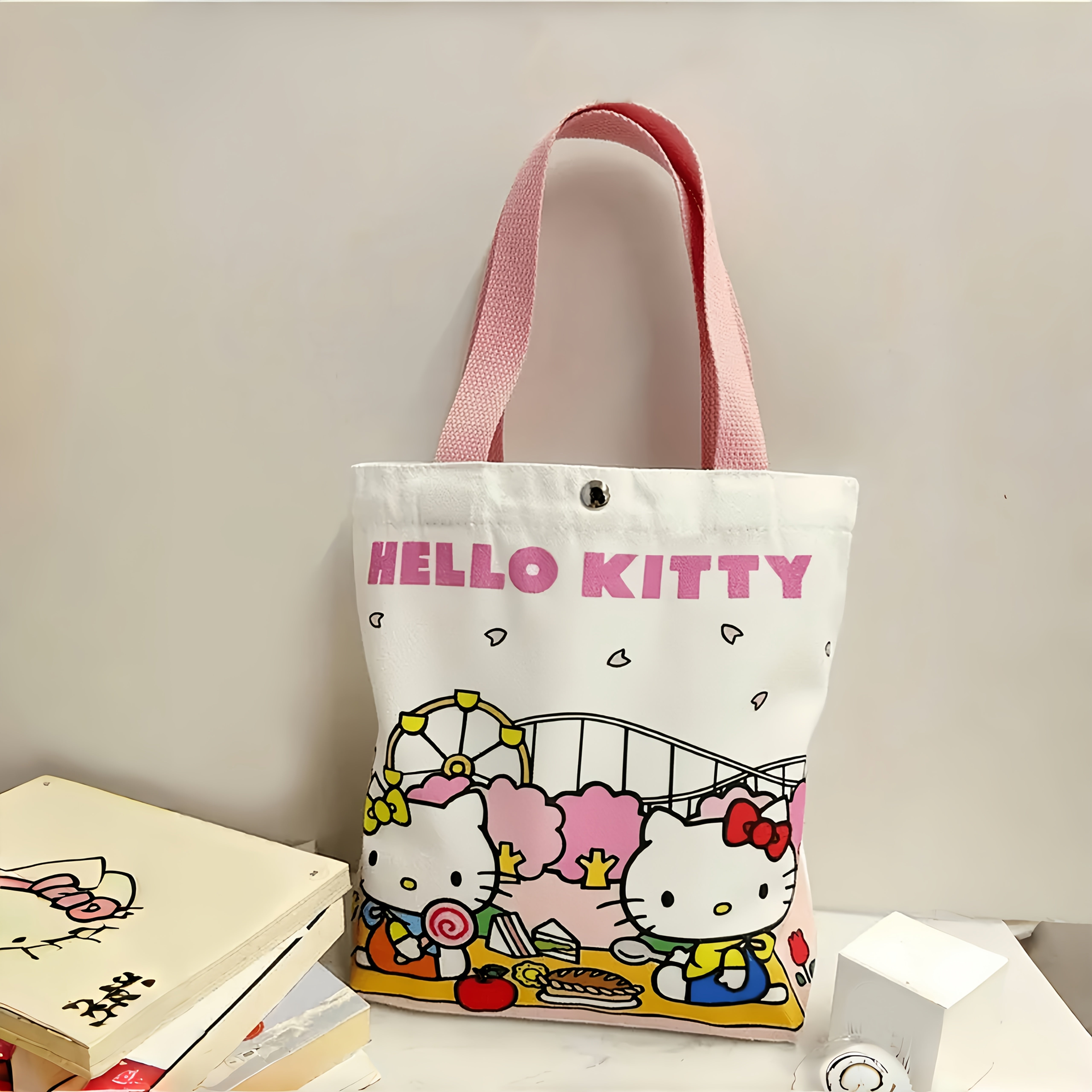 Hello Kitty Animal Print Canvas Travel Bag with Tassel and Buckle Closure