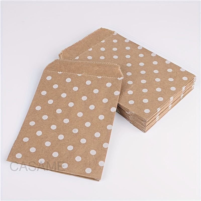 50pcs Kraft Paper Bags 15x10cm Wave Dot Brown and Wine Red for Gifts and Events