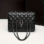 Black Faux Leather Crossbody Bag with Chain Strap for Women