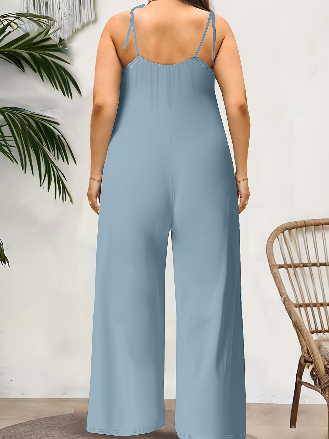 Women's Solid Color Jumpsuit with Tie Waist Polyester Spandex Knit
