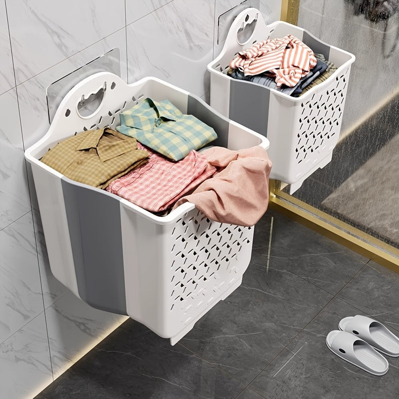 Foldable Wall-Mounted Laundry Basket Set of 3 with Hanging Hooks for Bathroom or Bedroom