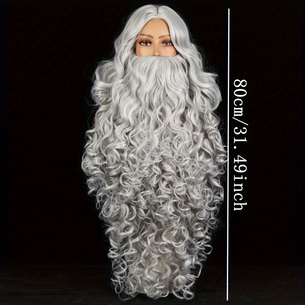 Santa Claus Beard Wig Men’s Costume Accessory White Curly Polyester Heat Resistant