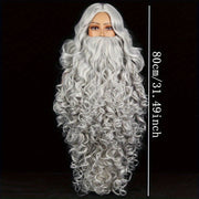 Santa Claus Beard Wig Men’s Costume Accessory White Curly Polyester Heat Resistant