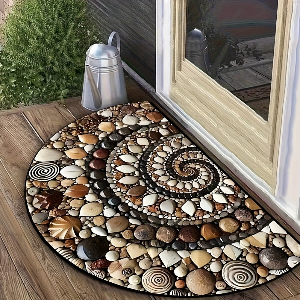 Colorful Pebble and Seashell Welcome Mat Indoor Outdoor Non-Slip Easy to Clean Entryway Kitchen Bathroom Patio Balcony