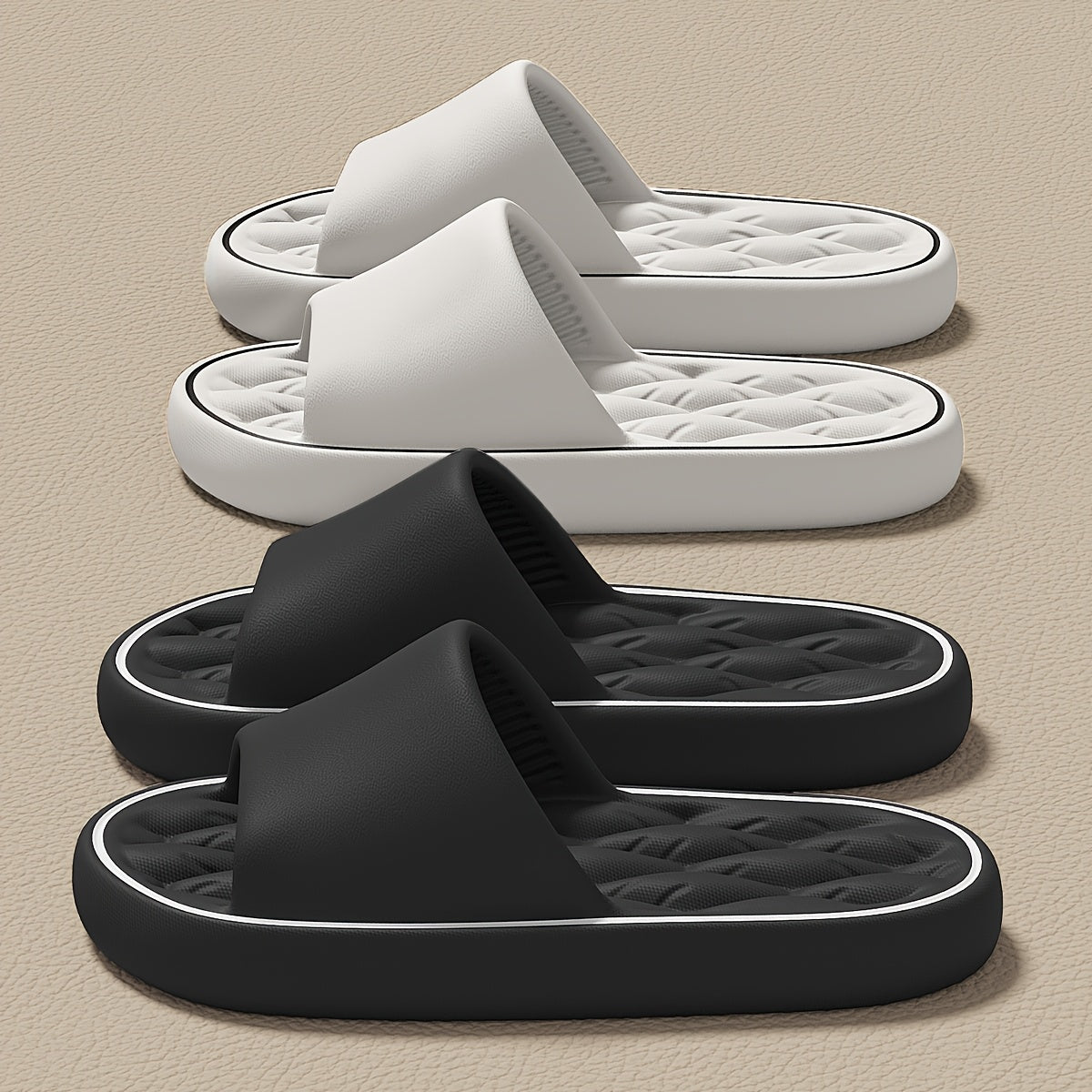 Erkaklar uchun 48-49 o'lchamdagi chiziqli slip-on uy poyabzallari, sirpanmaydigan taglik bilan, uyda yoki dushda foydalanish uchun mukammal.