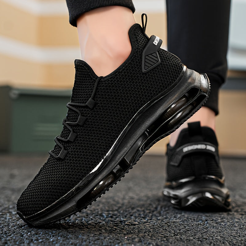 Men's Breathable Knit Sneakers with Air Cushion Non-Slip PVC Sole Casual Fabric