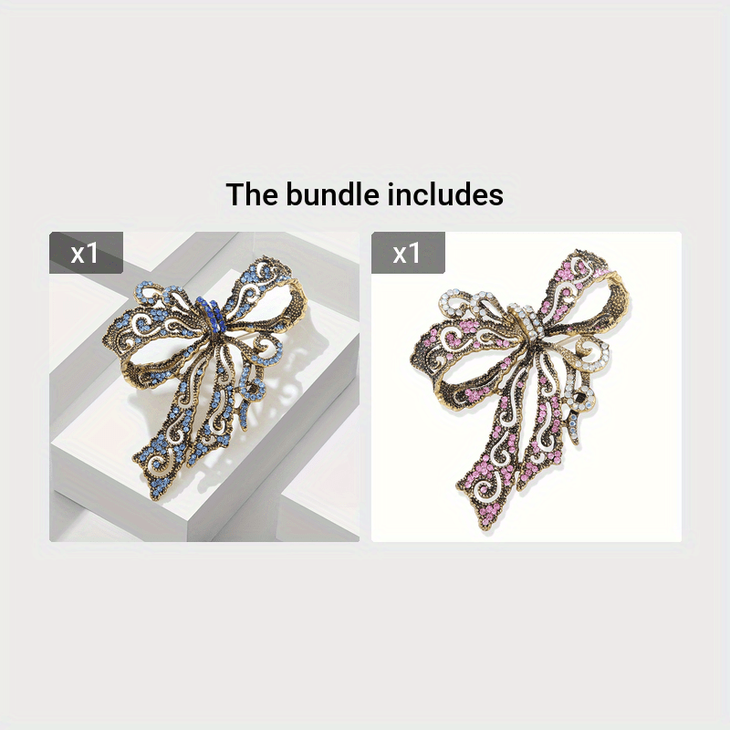 Rhinestone Bow Brooch Pin Vintage-Inspired Jewelry for Dresses Coats Bags
