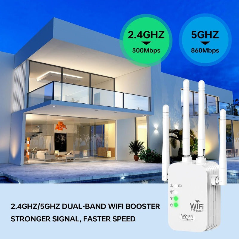 High-Speed WiFi Extender Signal Booster Dual-Band Supports 150 Devices Large Area Coverage