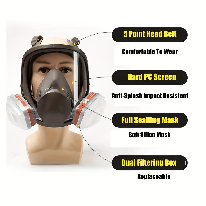 6800 To'liq yuzli kimyoviy respirator gaz maskasi, bo'yash, purkash va kimyoviy xavfsizlik ishlarida foydalanish uchun 1 ta yuz qismi bilan, 7.62 dan 68.58 sm gacha bo'lgan o'lchamlarda formaldegiddan himoya ta'minlaydi.