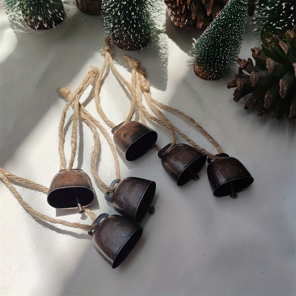 Set of 6 Cast Iron Cowbells with Rope for Decorations and Pet Accessories