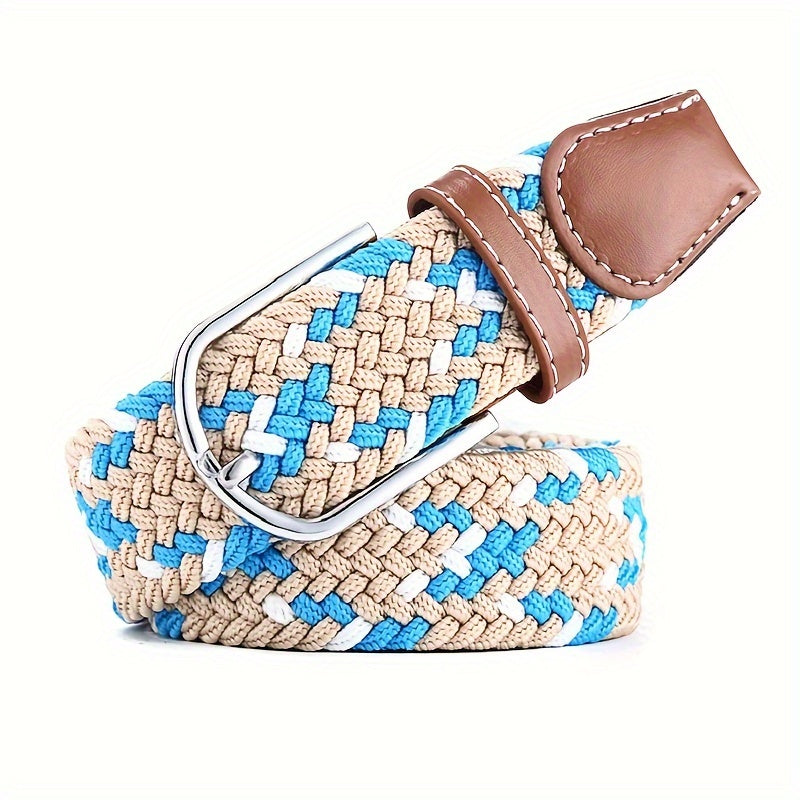 Women's Braided Elastic Belt with Woven Design for Golf and Casual Wear