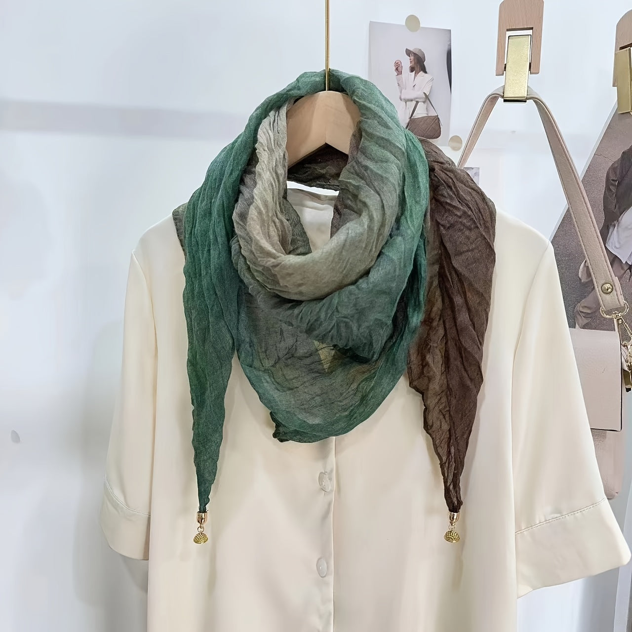 Ayollar uchun Bohemiy Linen sharf, gradient vintage bosma, 83 sm uzun sharf