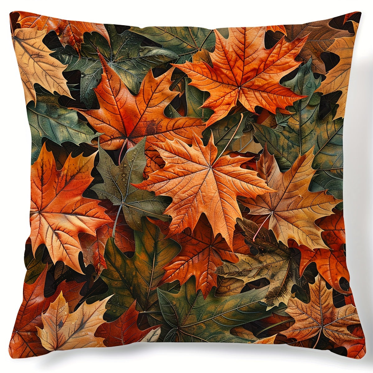 Autumn Pumpkin Sunflower Maple Leaf Pillow Cover Single-Sided Print Polyester Zip Closure for Sofa Bedroom Decor