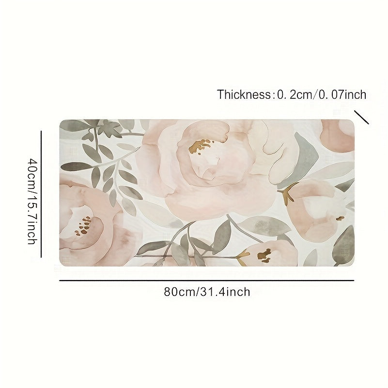 Large Floral Pattern Mouse Pad with Rubber Base Washable Non-Slip for Gaming and Office