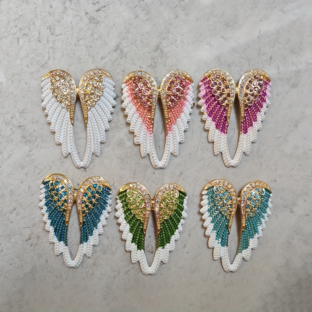 Christmas Angel Wings Brooches Set of 6 with Diamond Decor Stylish Jewelry Accessories