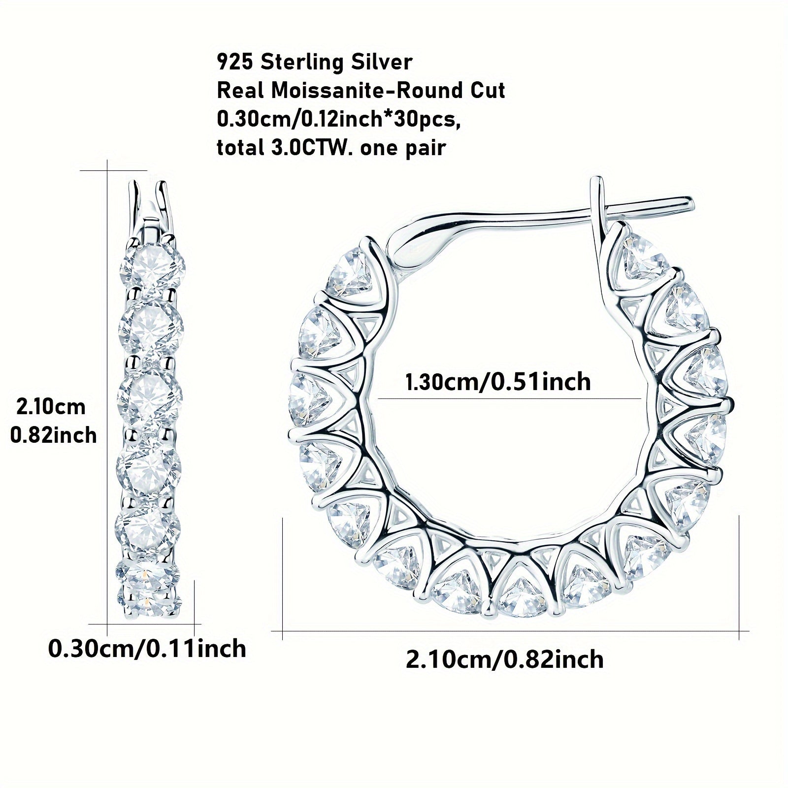 Sterling Silver Moissanite Earrings 3mm 1.5 Carats Round Stud Jewelry