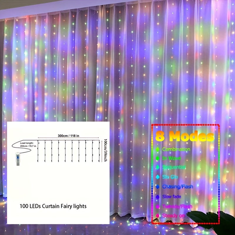Fairy Lights Curtain USB Powered with 8 Modes Timer Remote Indoor Wedding Party Backdrop