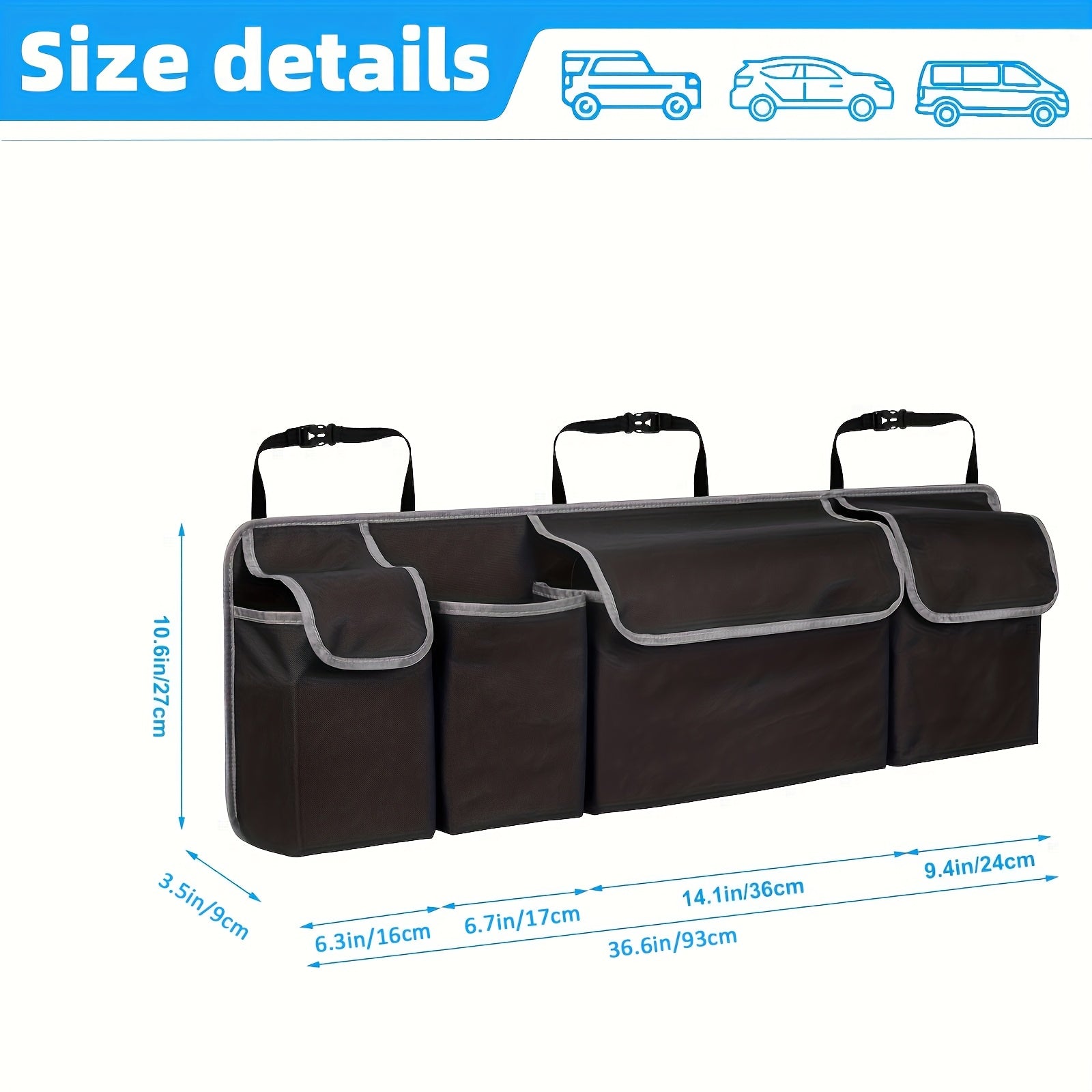 Многофункциональный органайзер для багажника автомобиля из нейлона с 4 карманами и регулируемыми ремнями