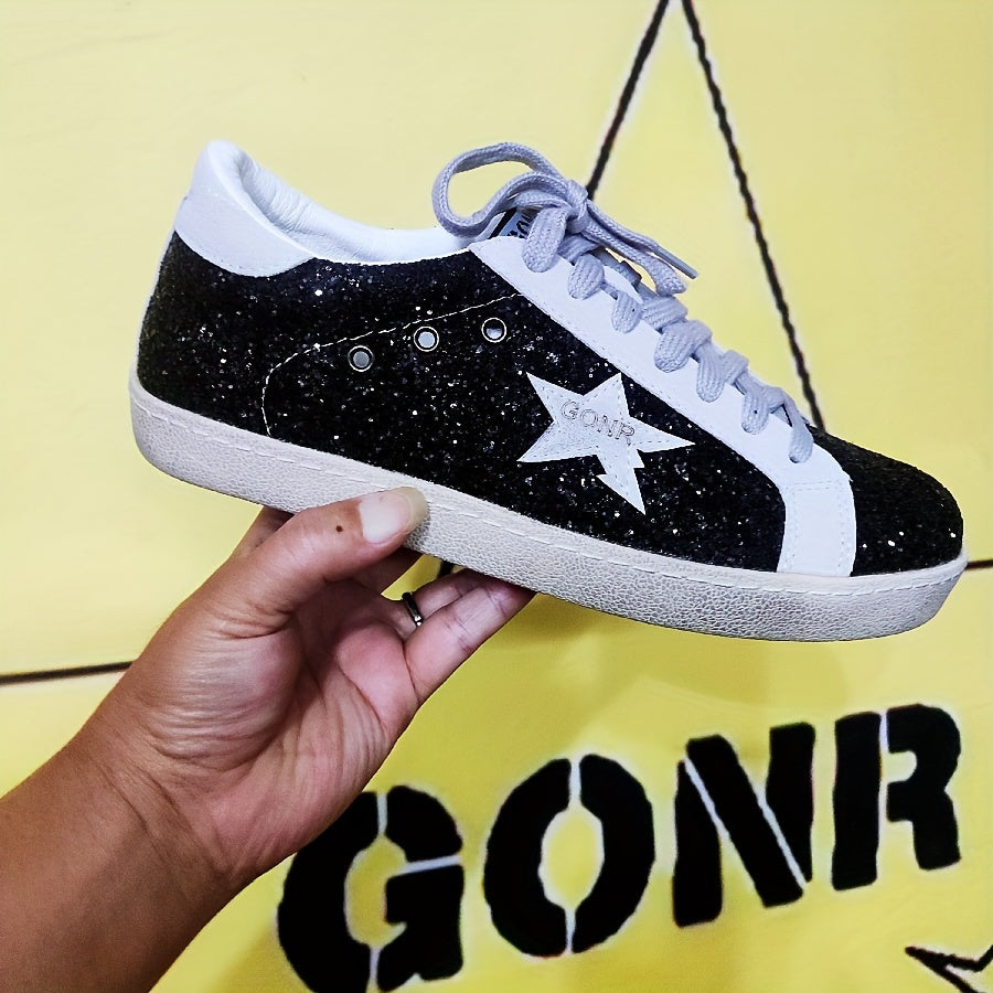 Women Sequin Loafers Low-Top Lace-Up Sneakers All-Season Casual Formal