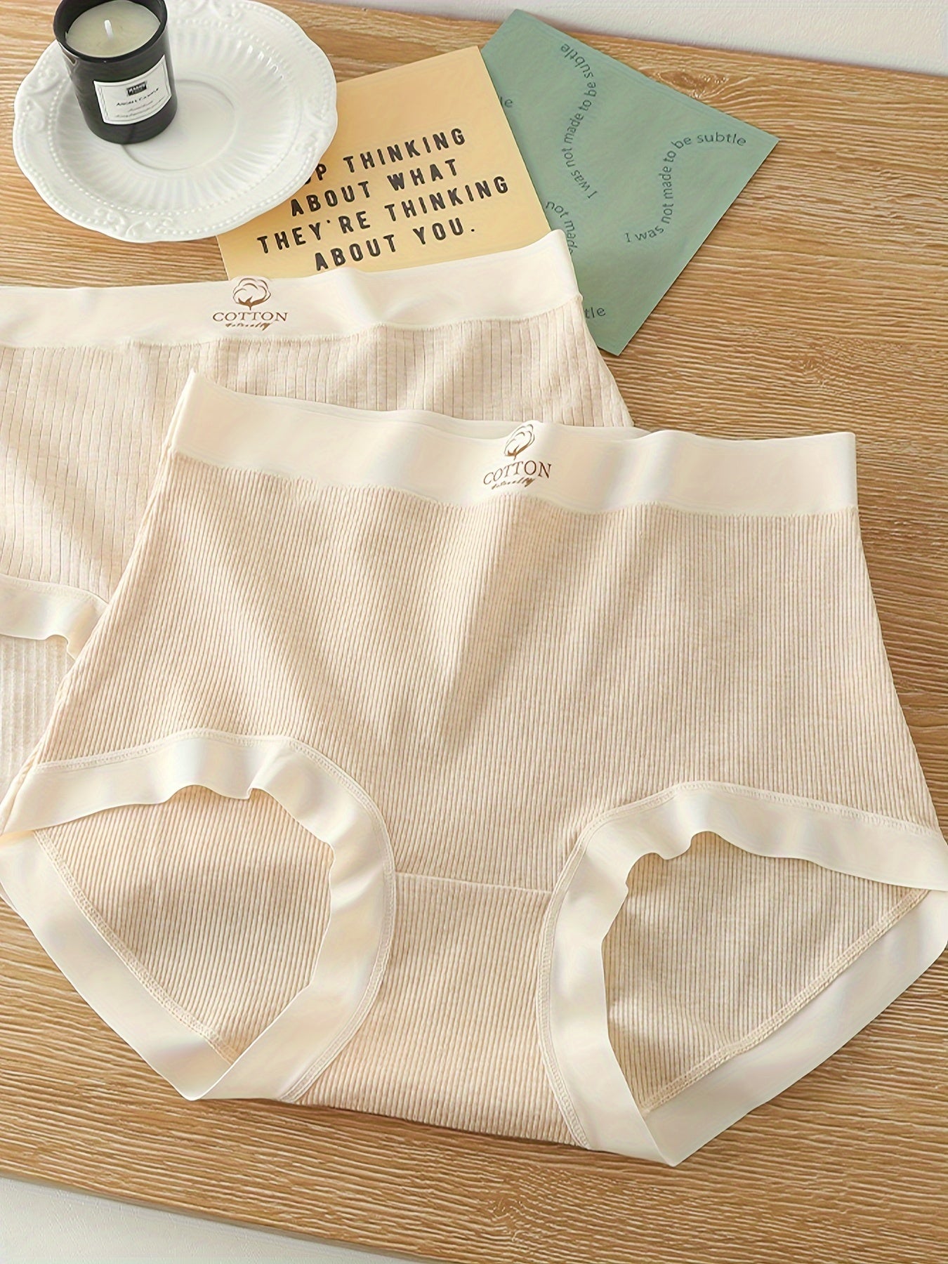 Set of 4 High Stretch Cotton Women's Briefs Breathable Stripes Lingerie