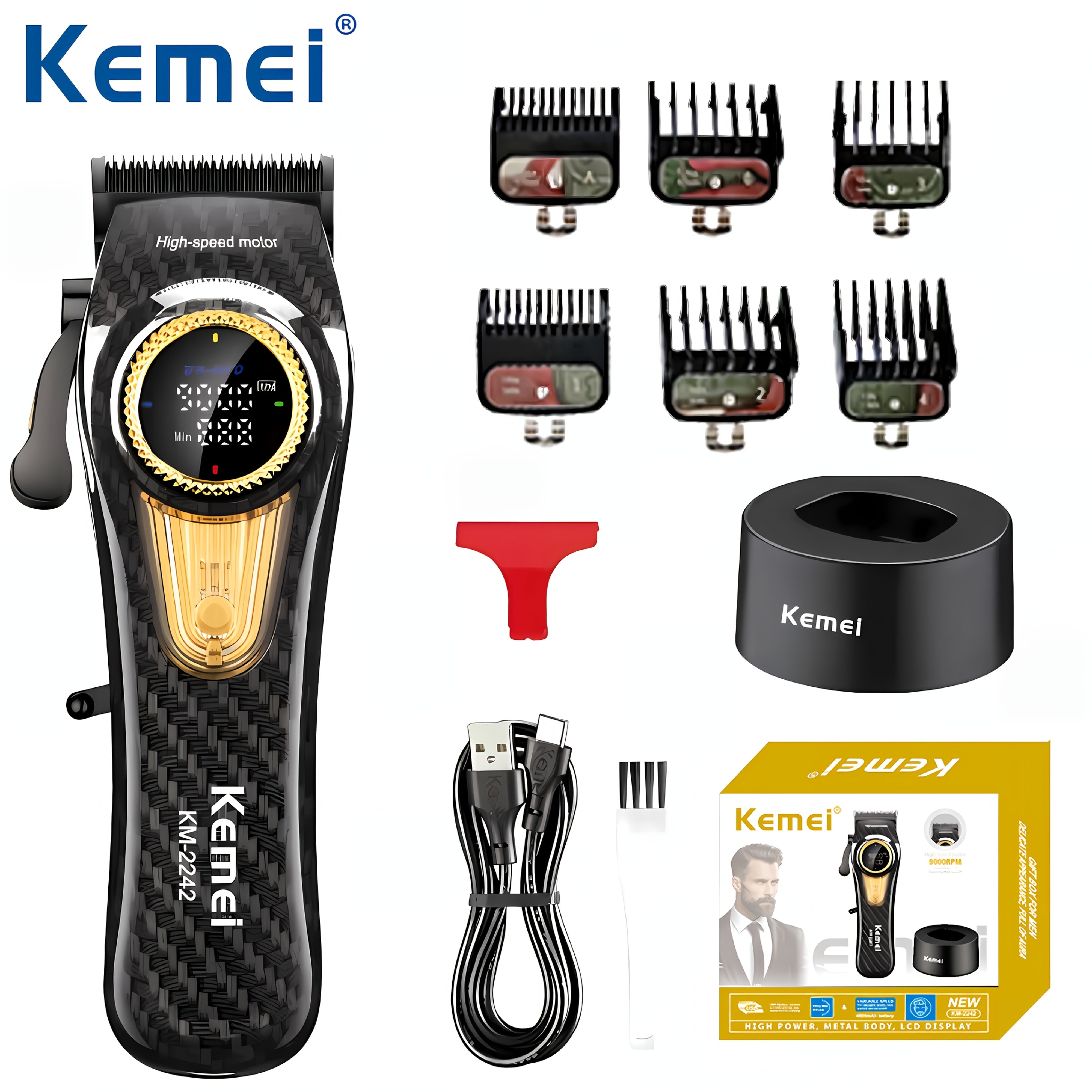 Cortapelos eléctrico recargable de 10W con carga USB, motor de alta velocidad, accesorios