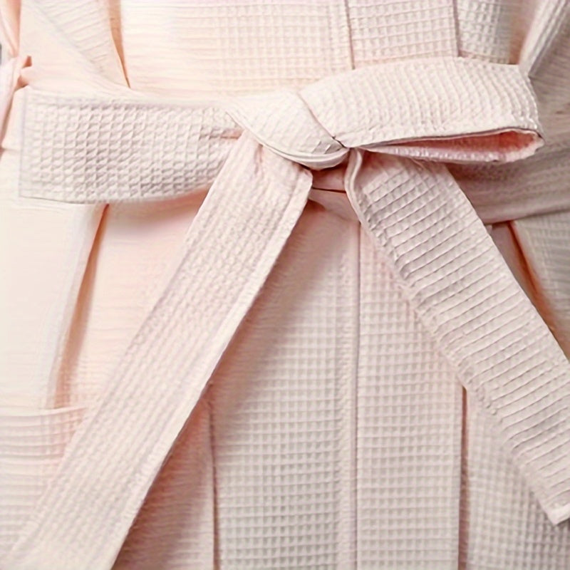 Unisex Waffle Knit Cotton Bathrobe with Space Theme and Plaid Pattern Durable Soft Absorbent One Size