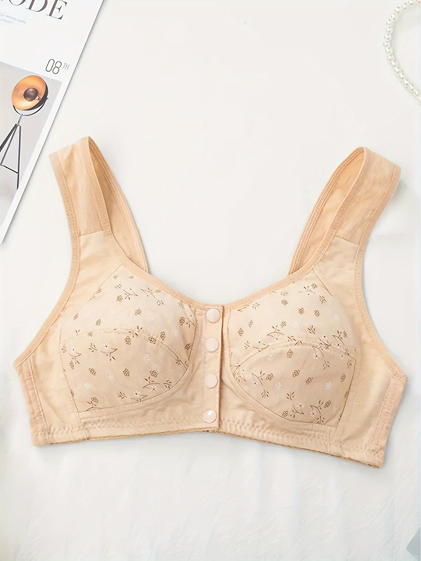 Women's Plus Size Floral Print Wireless Bralette with Buttons 4 Pack