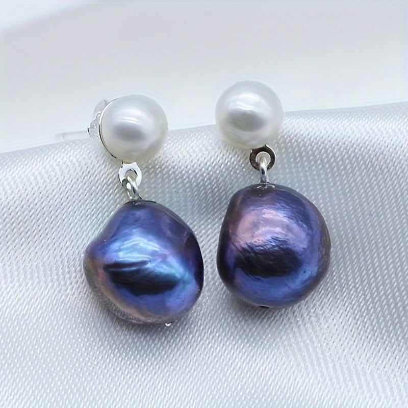 Sterling Silver Black Pearl Drop Earrings for Women June Birthstone Jewelry