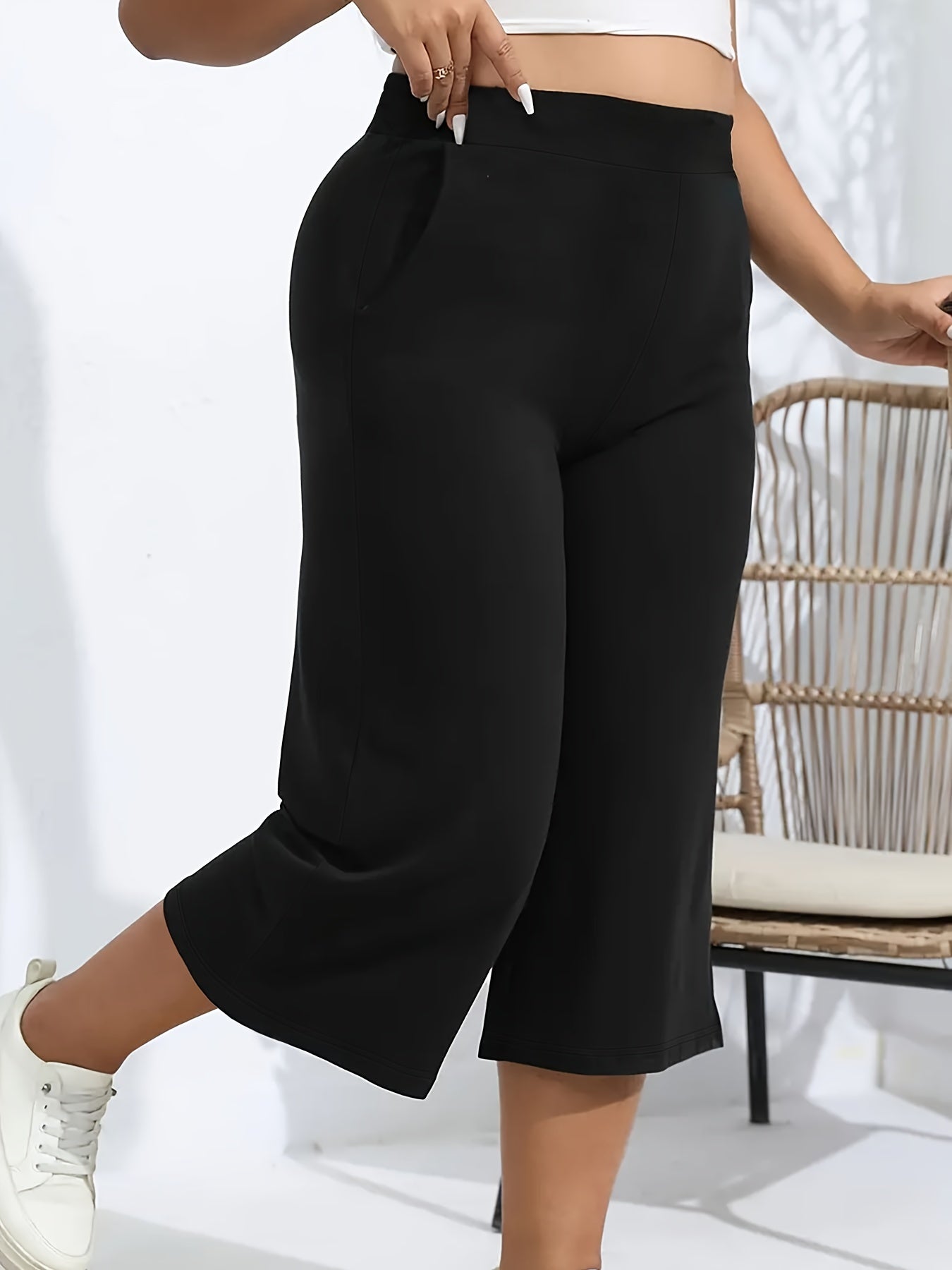 Plus Size Women's Black Straight Leg Pants Stretchy Comfortable Casual