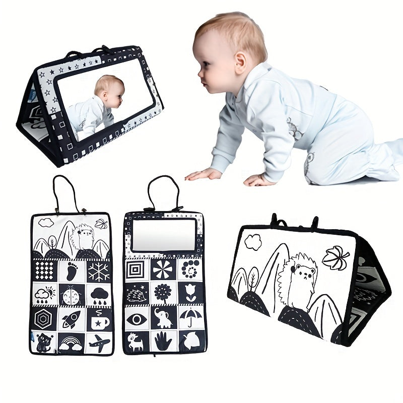 Black and White High Contrast Tummy Time Book for Babies Sensory Educational Floor Mat