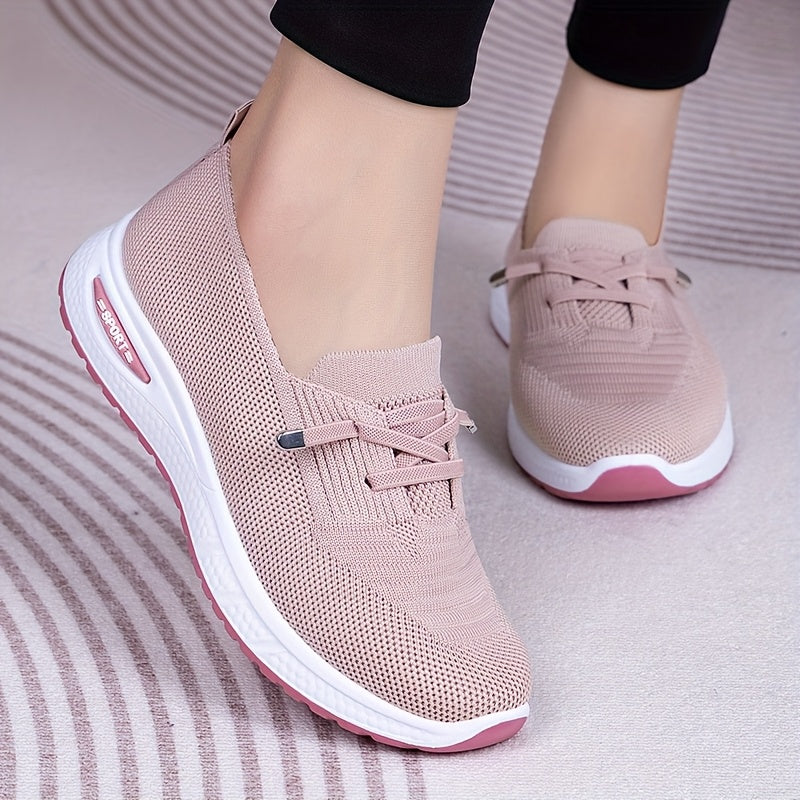 Women's Blue Slip-On Sneakers Breathable Fabric Casual Low Top