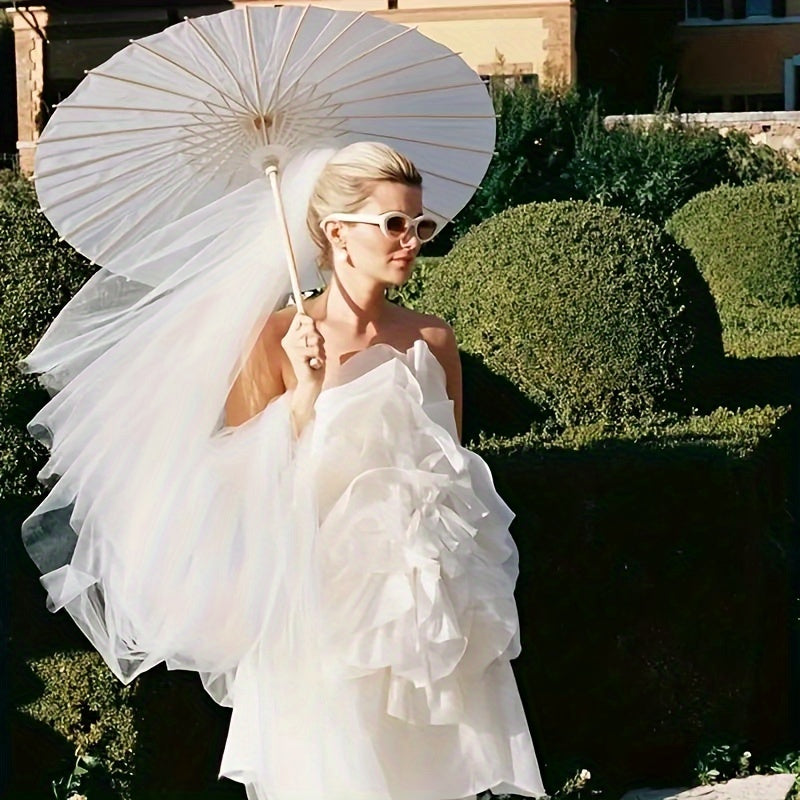White Oil Paper Umbrella for Weddings and Photos Sun-Blocking Round Modern Style