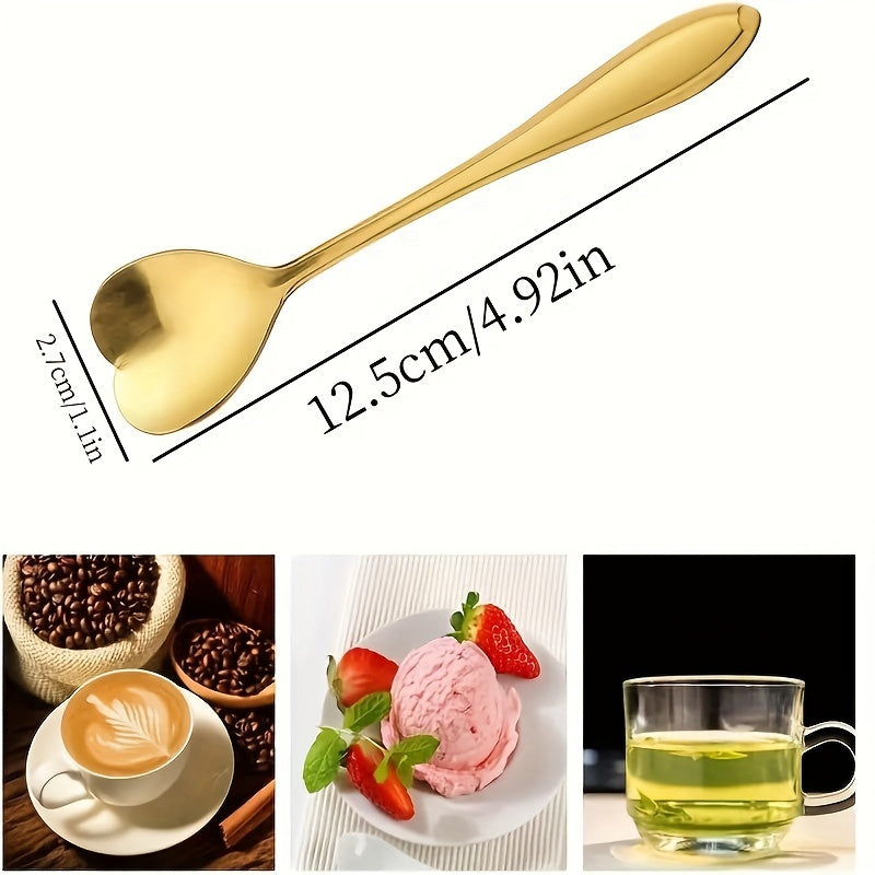 2 Stainless Steel Heart-Shaped Coffee Spoons for Stirring Desserts and Gifts