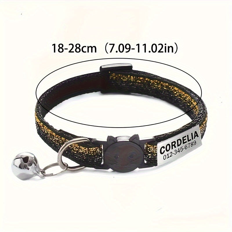 Personalized Adjustable Cat Collar with Bell and Engraved ID Tag for Kittens and Puppies